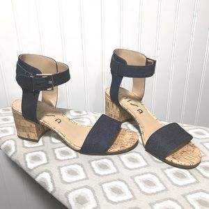 Unisa Block Heel Sandals in Denim/Cork Style Size6